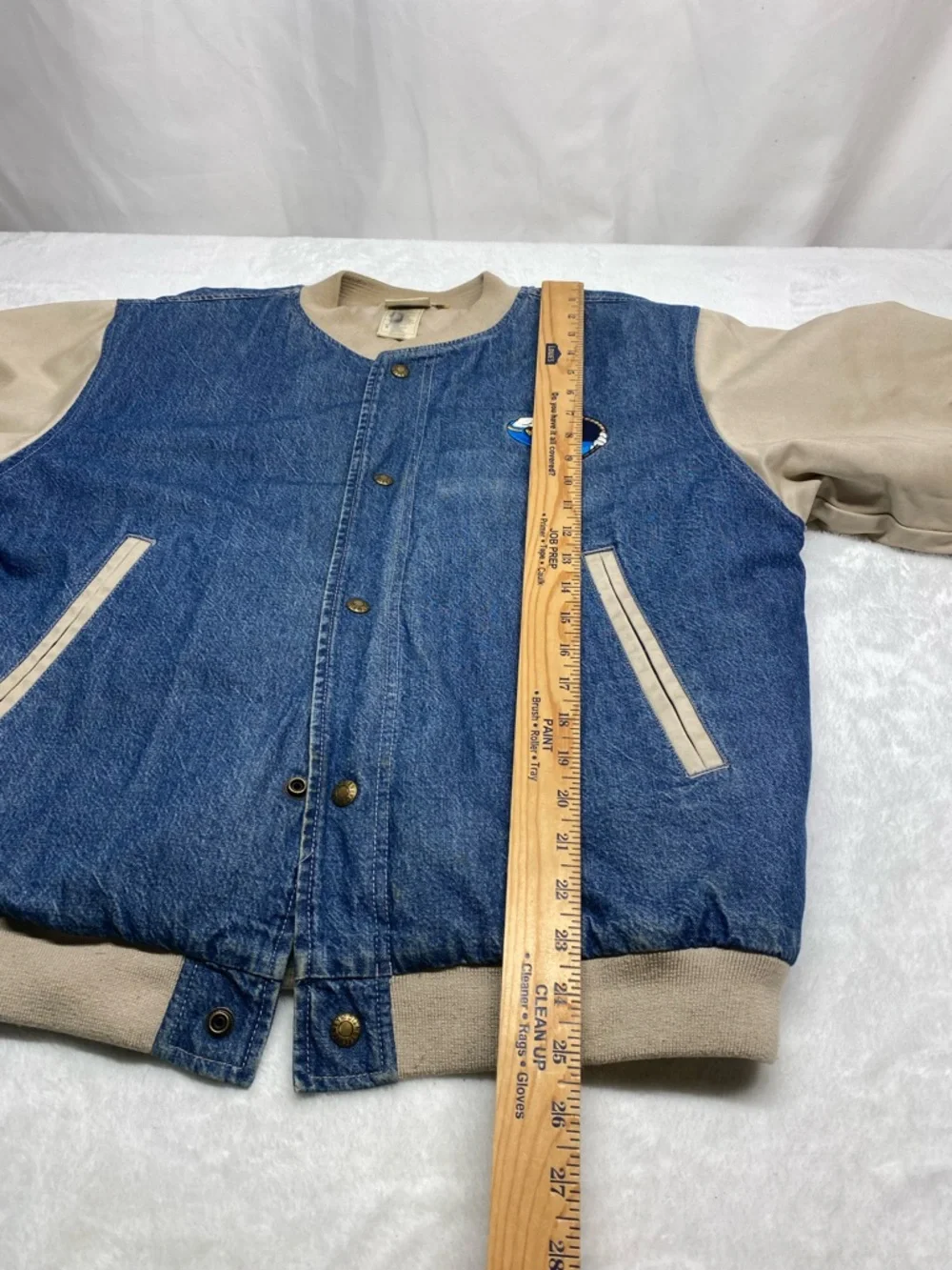 Rare vintage 90s Disney Donald Duck denim varsity jacket Size Small